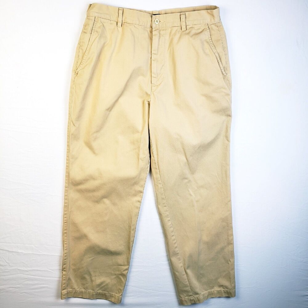 Dockers Casual Pants Men's 33W 30L Yellow 100% Cotton Flat-Front Preppy Classic